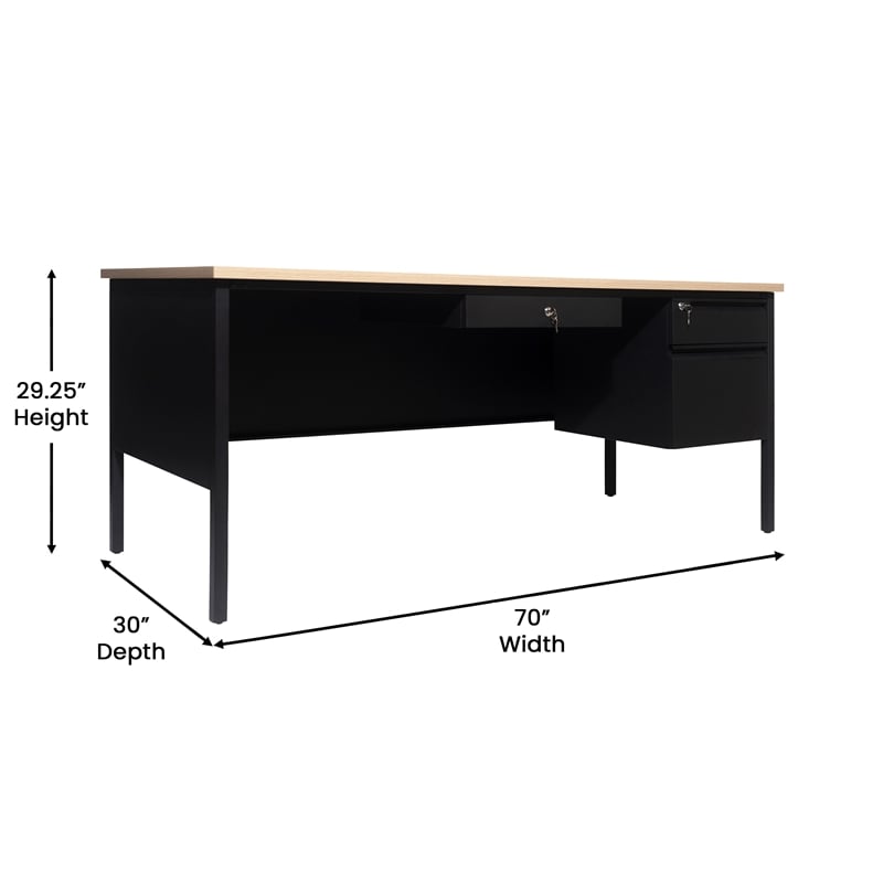 Pemberly Row 30x70 Right Side Single Pedestal Desk with 3 Locking Drawers
