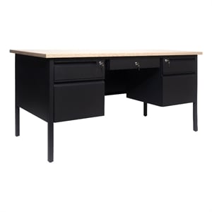 Pemberly Row 50x60 Double Pedestal Desk with 5 Locking Drawers in White Oak