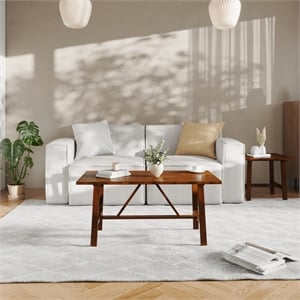 Pemberly Row Solid Wood Farmhouse Trestle Style Coffee Table in Walnut