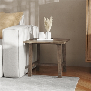 Pemberly Row Solid Wood Farmhouse Trestle Style End Table in Rustic Brown