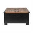 Pemberly Row Farmhouse Coffee Table with Hinged Lift Top & Storage in Black/Oak