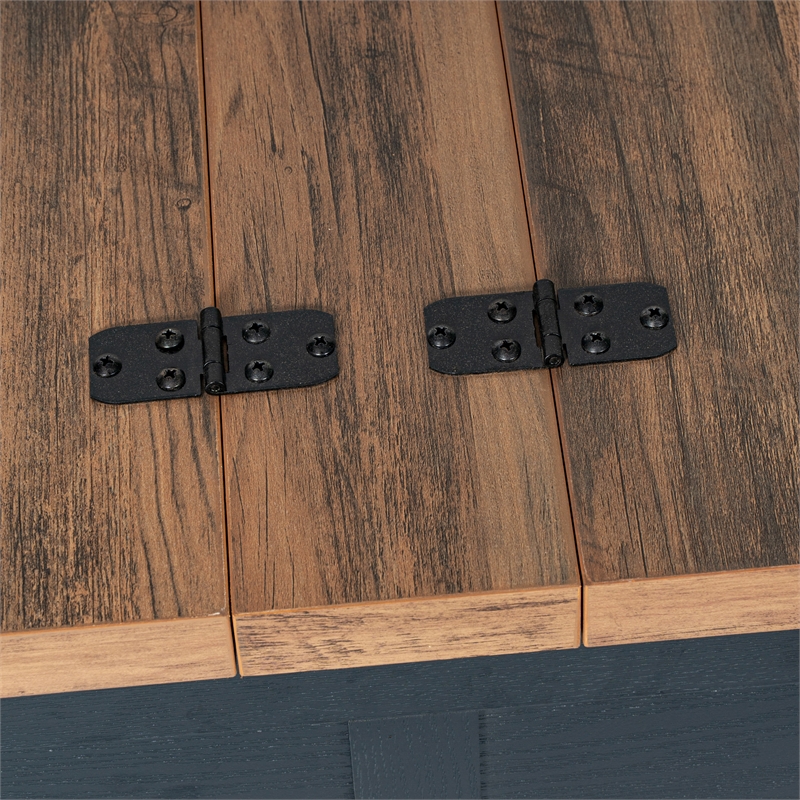 Pemberly Row Farmhouse Coffee Table with Hinged Lift Top & Storage in Black/Oak