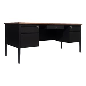 Pemberly Row 50x70 Double Pedestal Desk with 5 Locking Drawers in Walnut