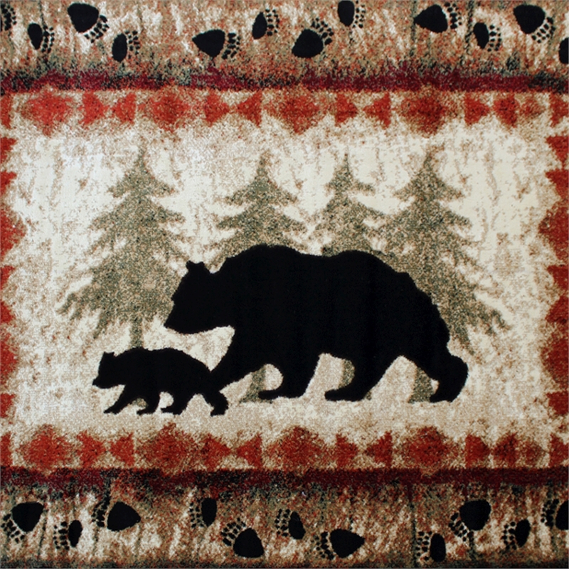 Pemberly Row Wandering Bear and Cub Rustic 4' x 5' Area Rug in Brown