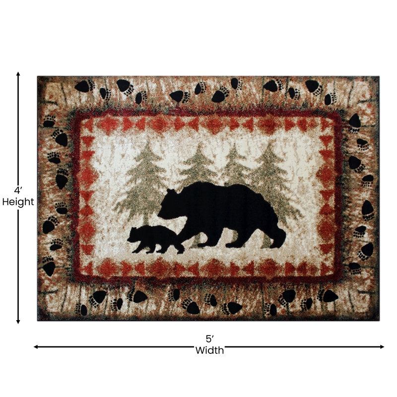 Pemberly Row Wandering Bear and Cub Rustic 4' x 5' Area Rug in Brown