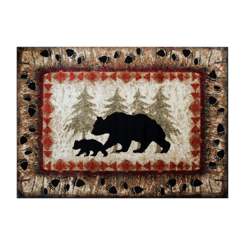 Pemberly Row Wandering Bear and Cub Rustic 4' x 5' Area Rug in Brown