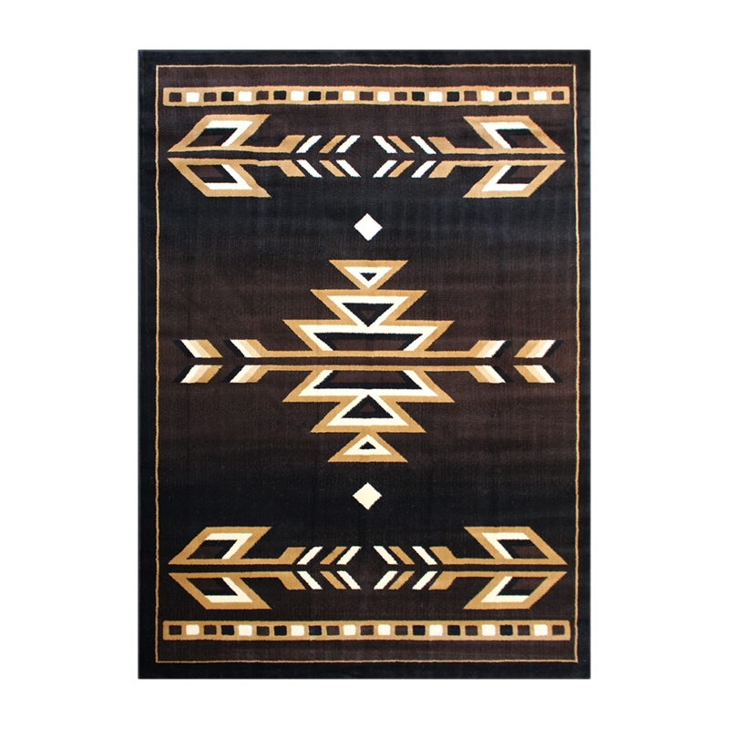 Pemberly Row Southwestern 5' x 7' Area Rug in Shades of Brown Beige and Black