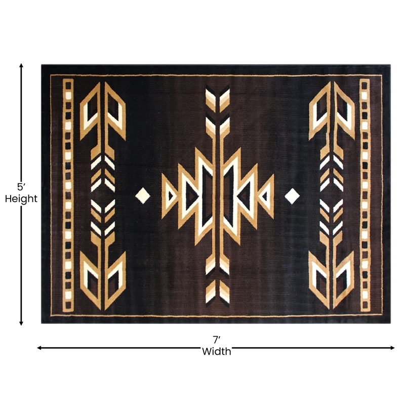 Pemberly Row Southwestern 5' x 7' Area Rug in Shades of Brown Beige and Black
