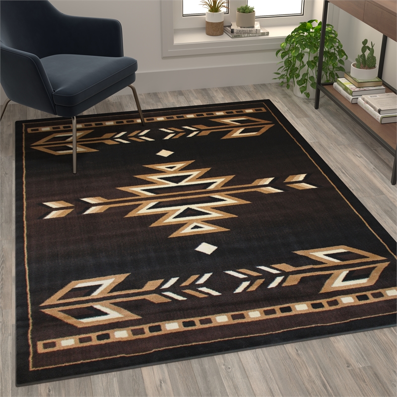 Pemberly Row Southwestern 5' x 7' Area Rug in Shades of Brown Beige and Black