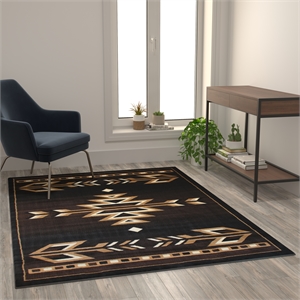 Pemberly Row Southwestern 5' x 7' Area Rug in Shades of Brown Beige and Black