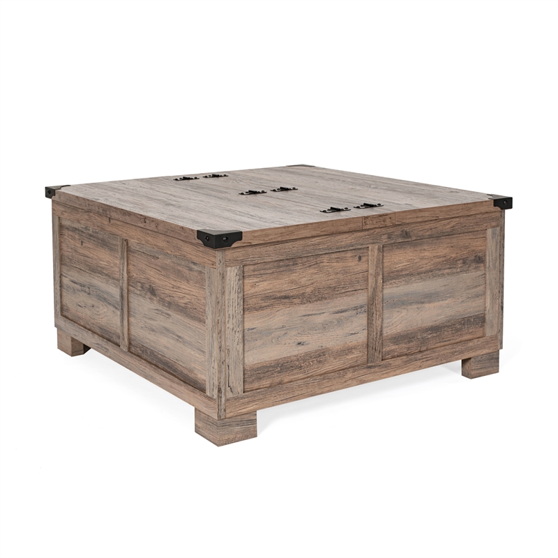 Pemberly Row Farmhouse Coffee Table with Hinged Lift Top & Storage in Gray Wash