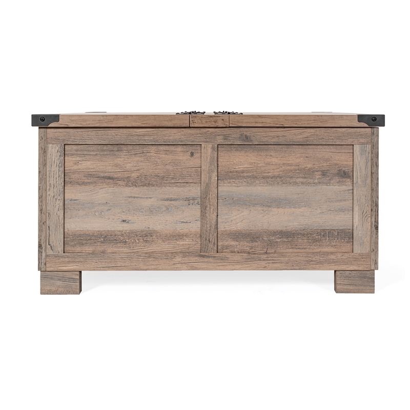 Pemberly Row Farmhouse Coffee Table with Hinged Lift Top & Storage in Gray Wash