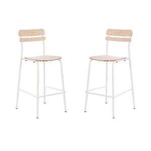 Pemberly Row Set of 2 Solid Wood Bar Stools with White Frames in Antique White