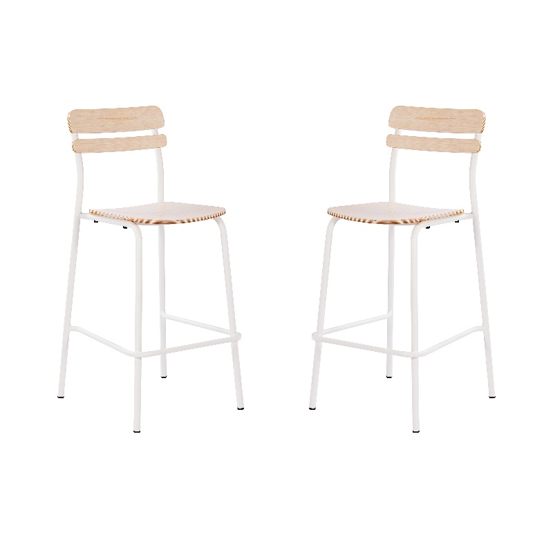 Pemberly Row Set of 2 Solid Wood Bar Stools with White Frames in Antique White