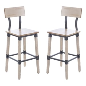 Pemberly Row Set of 2 Rustic Antique White Industrial Wood Dining Barstools