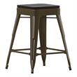Pemberly Row All-Weather Green Backless Counter Stools with Black Seat Set of 4