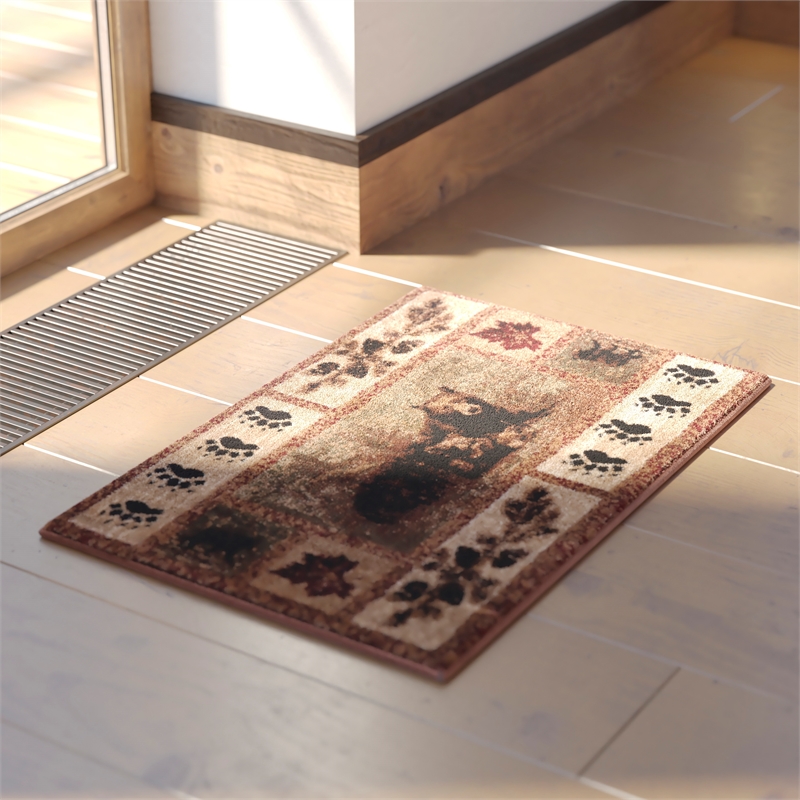 Pemberly Row Mother Bear with 2 Cubs 2' x 3' Indoor Area Rug in Brown