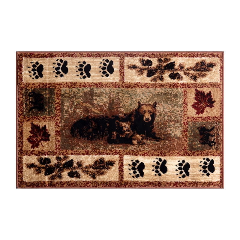 Pemberly Row Mother Bear with 2 Cubs 6' x 9' Indoor Area Rug in Brown