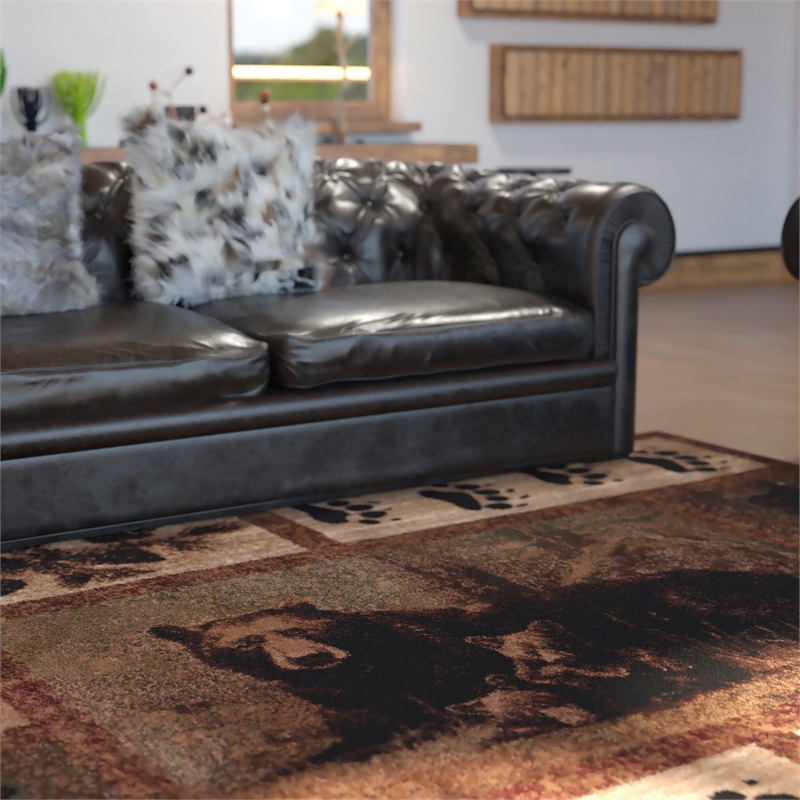 Pemberly Row Mother Bear with 2 Cubs 6' x 9' Indoor Area Rug in Brown