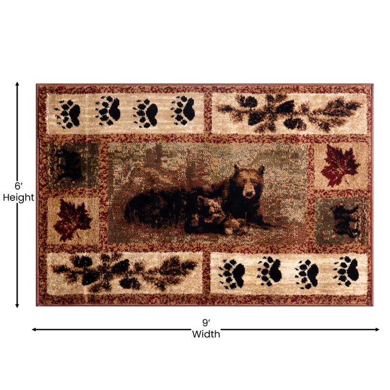 Pemberly Row Mother Bear with 2 Cubs 6' x 9' Indoor Area Rug in Brown