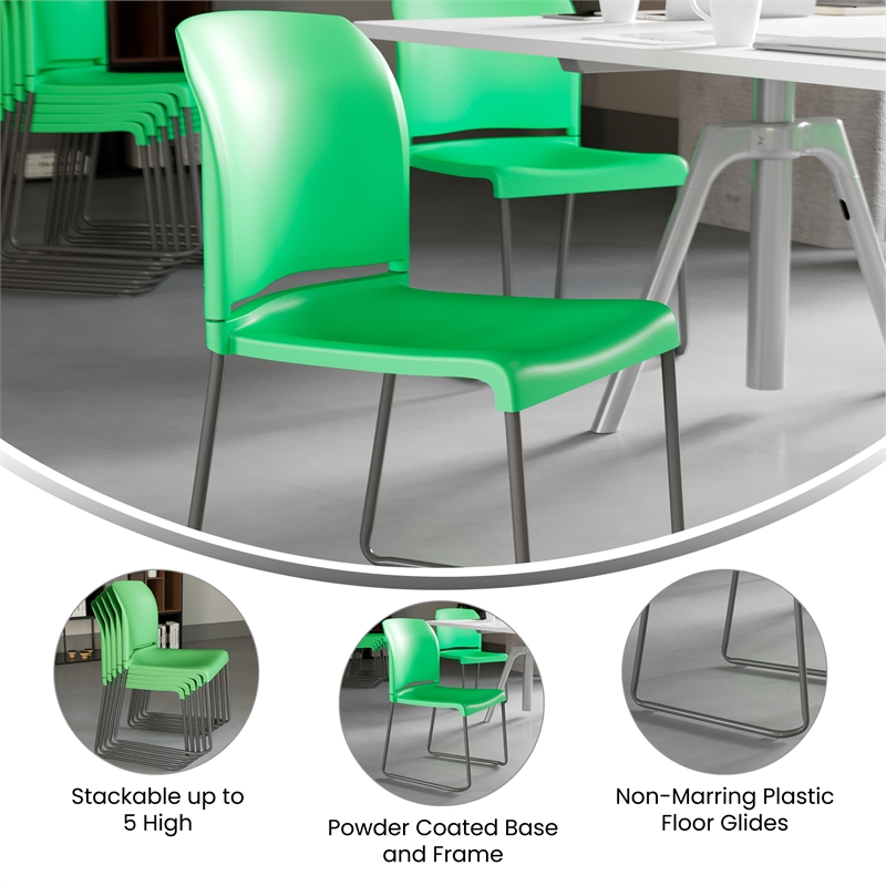 Pemberly Row Green Full Back Contoured Stack Chair with Sled Base
