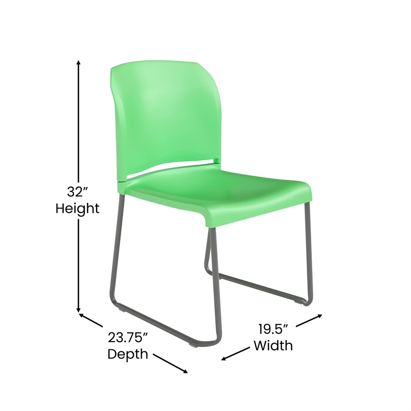 Pemberly Row Green Full Back Contoured Stack Chair with Sled Base
