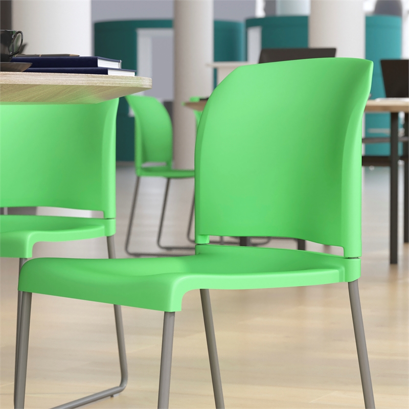 Pemberly Row Green Full Back Contoured Stack Chair with Sled Base