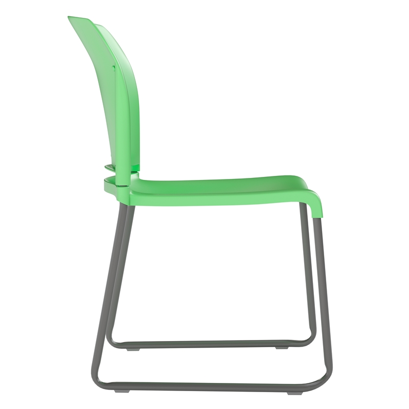 Pemberly Row Green Full Back Contoured Stack Chair with Sled Base