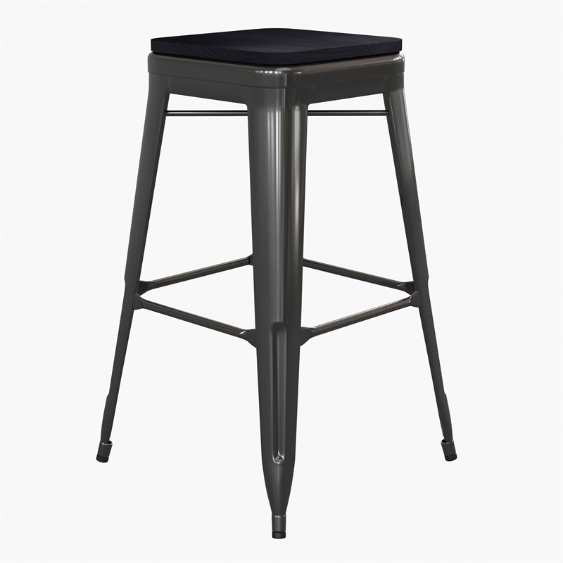 Pemberly Row All-Weather Black Backless Bar Stools with Black Seat Set of 4