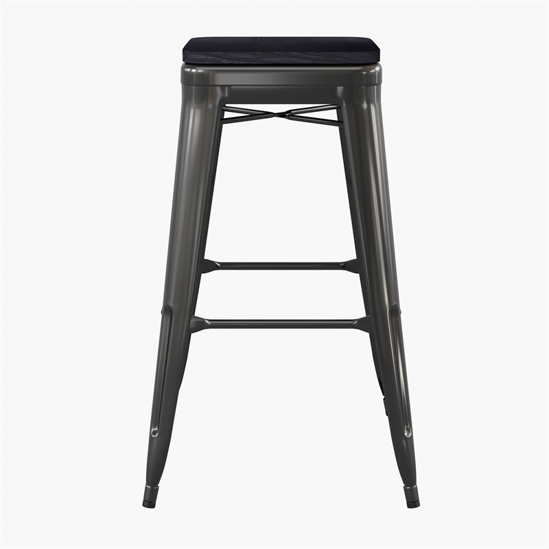 Pemberly Row All-Weather Black Backless Bar Stools with Black Seat Set of 4