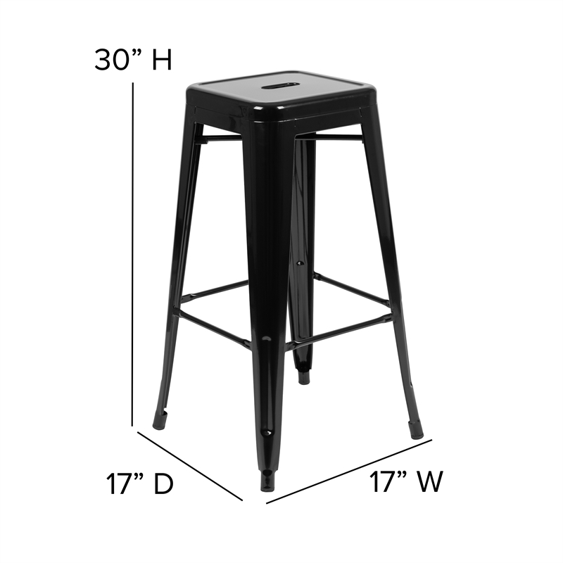Pemberly Row All-Weather Black Backless Bar Stools with Black Seat Set of 4