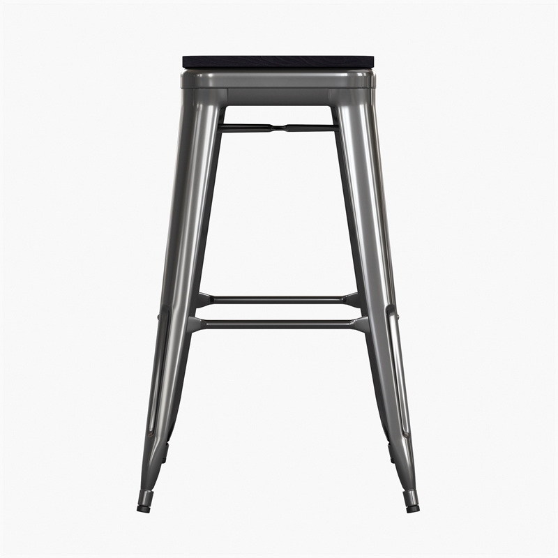 Pemberly Row All-Weather Black Backless Bar Stools with Black Seat Set of 4