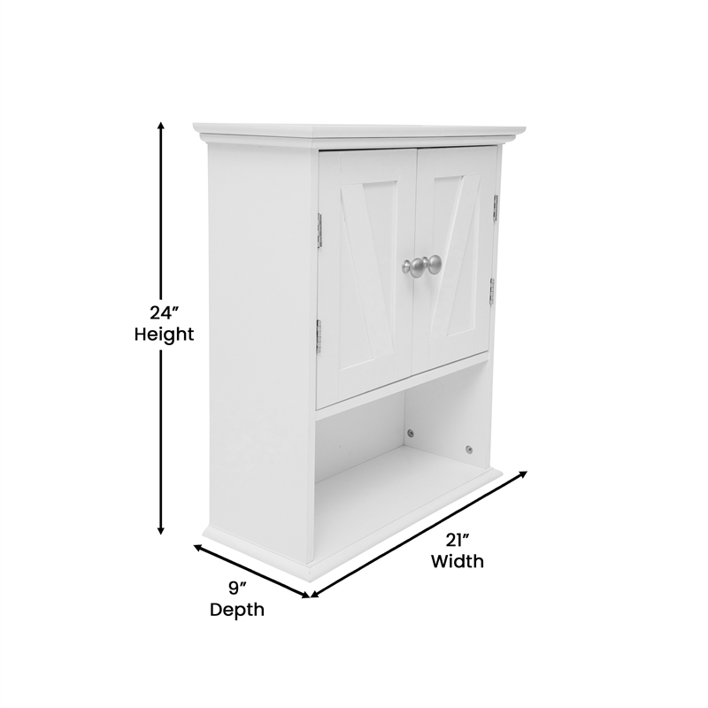 Pemberly Row Wall Mount Medicine Cabinet with Shelf & Dual Doors in White