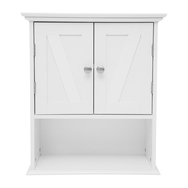 Pemberly Row Wall Mount Medicine Cabinet with Shelf & Dual Doors in White