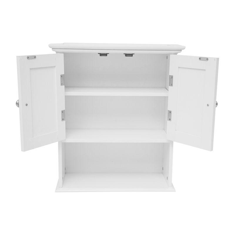 Pemberly Row Wall Mount Medicine Cabinet with Shelf & Dual Doors in White
