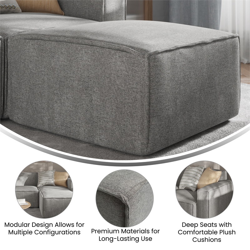 Pemberly Row Contemporary Modular Sectional Sofa Ottoman in Gray