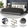 Pemberly Row King Upholstered Platform Bed with Wingback Headboard in Gray