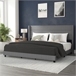 Pemberly Row King Upholstered Platform Bed with Wingback Headboard in Gray