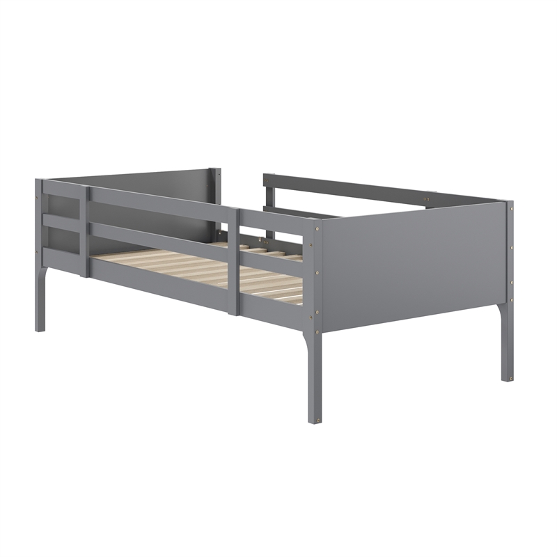 Pemberly Row Twin Over Full Solid Wood Bunk Bed Frame for Kids in Gray