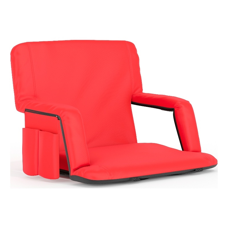 Pemberly Row Extra Wide Reclining Backpack Stadium Chair with Armrests in Red