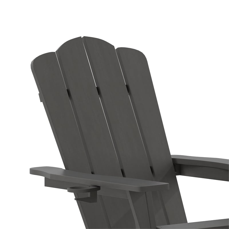 Pemberly Row Adirondack Chair with Pullout Ottoman & Cupholder in Gray