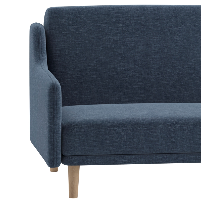 Pemberly Row Split Back Futon Sofa with Curved Arms and Solid Wood Legs in Navy