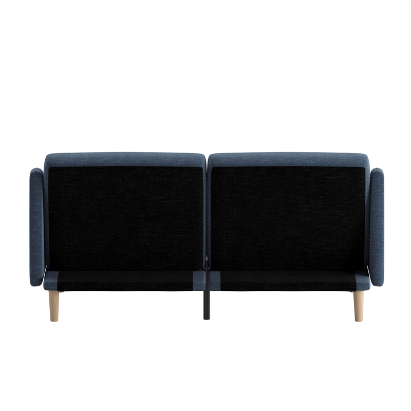 Pemberly Row Split Back Futon Sofa with Curved Arms and Solid Wood Legs in Navy