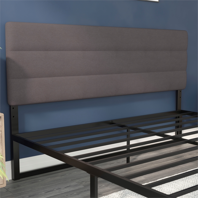 Pemberly Row Universal Fit Tufted Upholstered King Headboard in Gray
