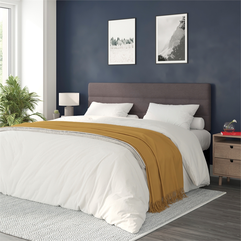 Pemberly Row Universal Fit Tufted Upholstered King Headboard in Gray