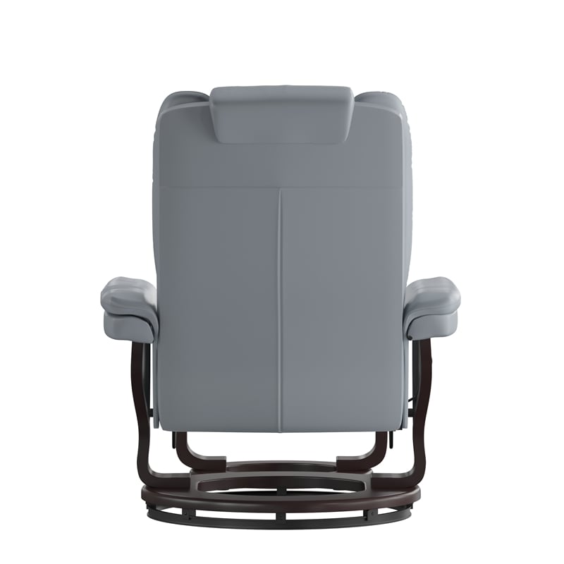 Pemberly Row Multi-Position Recliner and Ottoman with Swivel Mahogany Wood Base