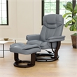 Pemberly Row Multi-Position Recliner & Curved Ottoman with Mahogany Base in Gray