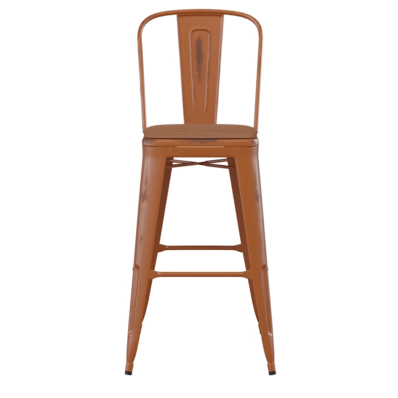 Pemberly Row All-Weather Bar Height Stool with Poly Resin Seat in Orange/Teak