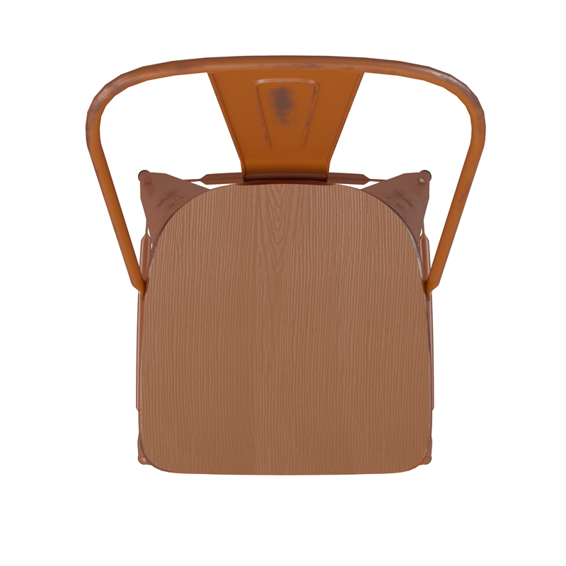 Pemberly Row All-Weather Bar Height Stool with Poly Resin Seat in Orange/Teak