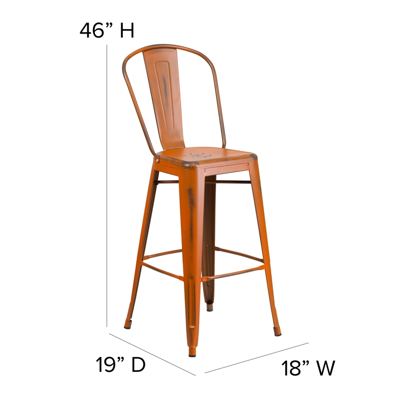 Pemberly Row All-Weather Bar Height Stool with Poly Resin Seat in Orange/Teak